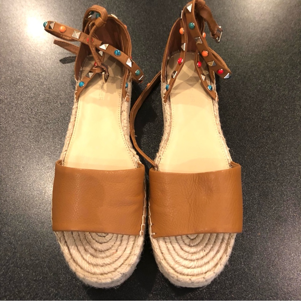 Marc Fisher Tan Studded Ankle-Strap Espadrilles